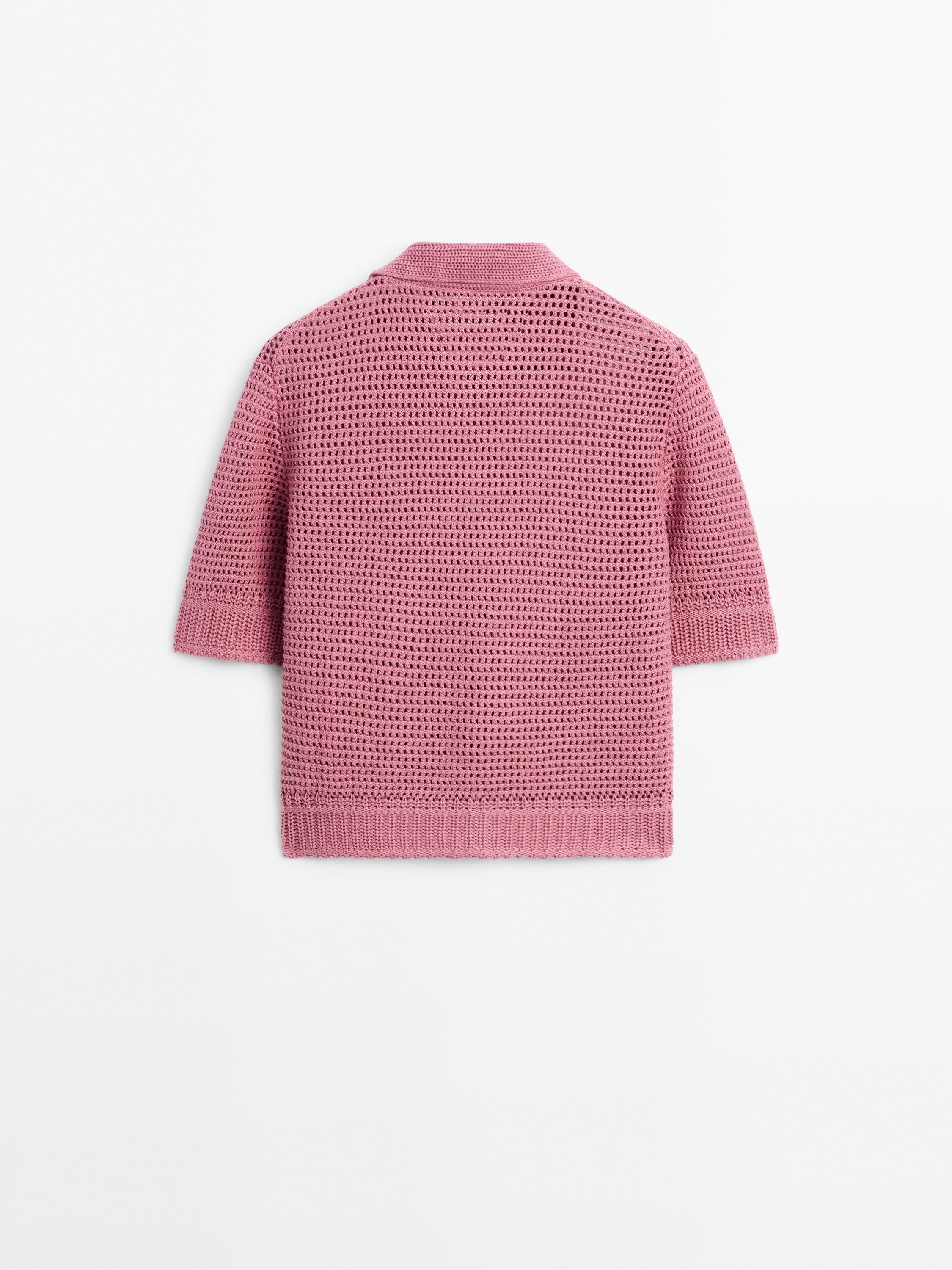 Cotton blend cutwork polo shirt